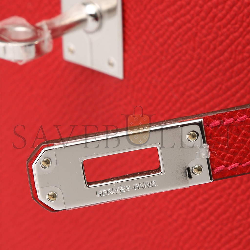 HERMES KELLY POCHETTE ROUGE CASAQUE EPSOM WITH PALLADIUM HARDWARE (22*14*7cm)